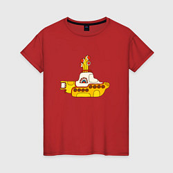 Футболка хлопковая женская The Beatles Yellow Submarine в дудл стиле, цвет: красный