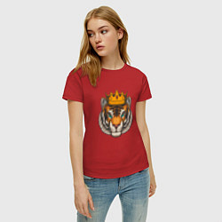 Футболка хлопковая женская Тигр в короне Tiger in the crown, цвет: красный — фото 2