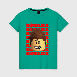 Футболка хлопковая женская ROBLOX RED LOGO LEGO FACE, цвет: зеленый