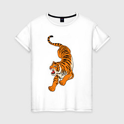 Футболка хлопковая женская Агрессивный коварный тигр, цвет: белый