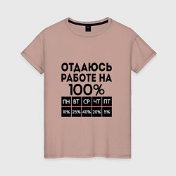 Футболка хлопковая женская ОТДАЮСЬ РАБОТЕ НА 100 процентов, цвет: пыльно-розовый