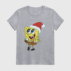 Футболка хлопковая женская Рождественский Спанч Боб, цвет: меланж