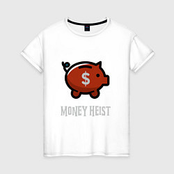 Футболка хлопковая женская Money Heist Pig, цвет: белый