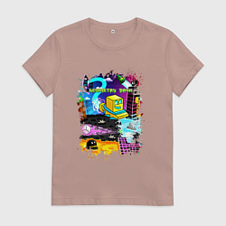 Футболка хлопковая женская Geometry Dash: Pixel Logo, цвет: пыльно-розовый