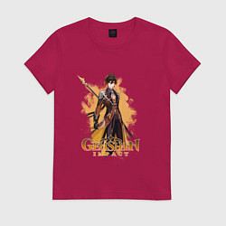 Футболка хлопковая женская Чжун Ли Zhongli Genshin Impact, цвет: маджента