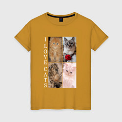 Футболка хлопковая женская I LOVE CATS Я ЛЮБЛЮ КОШЕК, цвет: горчичный