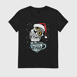 Футболка хлопковая женская X-mas Owl, цвет: черный