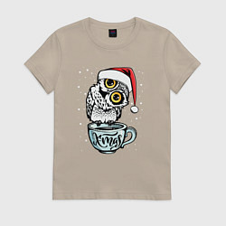 Футболка хлопковая женская X-mas Owl, цвет: миндальный