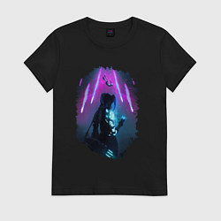 Футболка хлопковая женская ДЖИНКС, ЛИГА ЛЕГЕНД ARCANE JINX, цвет: черный