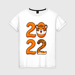 Футболка хлопковая женская Тигр 2022, цвет: белый