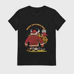 Футболка хлопковая женская Merry Christmas Run, цвет: черный