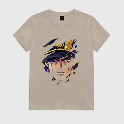Футболка хлопковая женская JOJOS BIZARRE ADVENTURE, ГЛАВНЫЙ ГЕРОЙ, цвет: миндальный