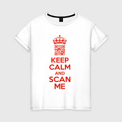 Футболка хлопковая женская Keep calm and scan me - fuck off, цвет: белый