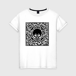 Футболка хлопковая женская SKULL & BONES QR-code, цвет: белый