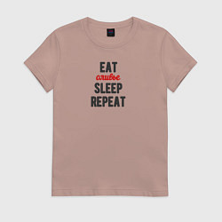 Футболка хлопковая женская Eat оливье Sleep Repeat, цвет: пыльно-розовый