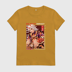 Футболка хлопковая женская Итто Аратаки Arataki Itto, Genshin Impact Геншин и, цвет: горчичный