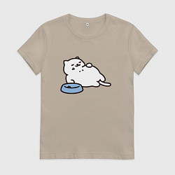 Футболка хлопковая женская Кот обжора, цвет: миндальный