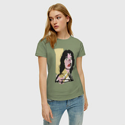 Футболка хлопковая женская Andy Warhol - Mick Jagger pop art, цвет: авокадо — фото 2