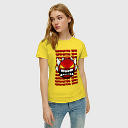 Футболка хлопковая женская GEOMETRY DASH КРАСНЫЙ ОГНЕННЫЙ ДЕМОН, цвет: желтый — фото 2