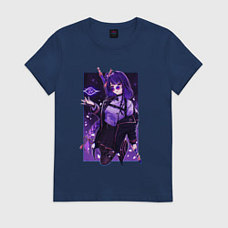 Футболка хлопковая женская Баал модная Шогун Райден Геншин, цвет: тёмно-синий