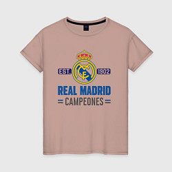 Футболка хлопковая женская Real Madrid Реал Мадрид, цвет: пыльно-розовый