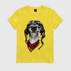 Футболка хлопковая женская Biker dog, цвет: желтый
