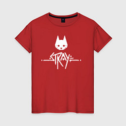 Футболка хлопковая женская Stray: White Logo, цвет: красный