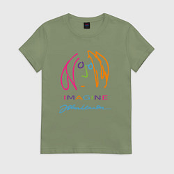 Футболка хлопковая женская Джон Леннон Автопортрет Автограф, цвет: авокадо