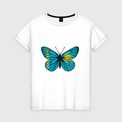 Футболка хлопковая женская Бабочка - Казахстан, цвет: белый