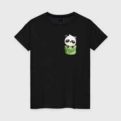 Футболка хлопковая женская Маленькая панда в кармане, цвет: черный