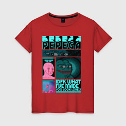 Футболка хлопковая женская Pepega и мемы Пиксель арт, цвет: красный