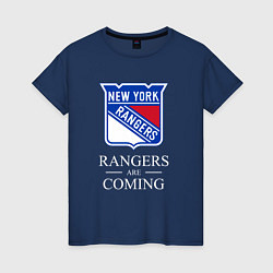 Футболка хлопковая женская Rangers are coming, Нью Йорк Рейнджерс, New York R, цвет: тёмно-синий