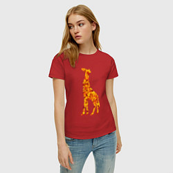 Футболка хлопковая женская Лиственный жираф, цвет: красный — фото 2