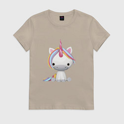 Футболка хлопковая женская Единорог 0006, цвет: миндальный
