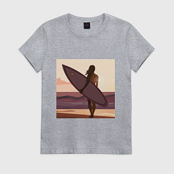 Футболка хлопковая женская Девушка-серфер, цвет: меланж