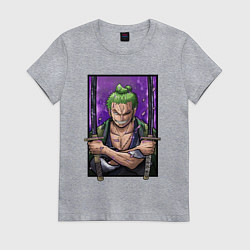 Футболка хлопковая женская ВАН ПИС ЗОРО One Piece, цвет: меланж