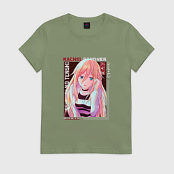 Футболка хлопковая женская Ангел кровопролития Satsuriku no Tenshi, Рэйчел Га, цвет: авокадо