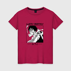 Футболка хлопковая женская Ван-Пис, Луффи Luffy, цвет: маджента