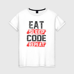 Футболка хлопковая женская EAT SLEEP CODE REPEAT, цвет: белый