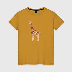 Футболка хлопковая женская Любопытный жираф, цвет: горчичный