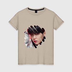 Футболка хлопковая женская Agust D SUGA BTS, цвет: миндальный