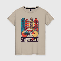 Футболка хлопковая женская Амстердам велосипед, цвет: миндальный
