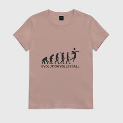 Футболка хлопковая женская Эволюция - Волейбол, цвет: пыльно-розовый