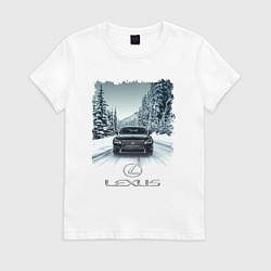 Футболка хлопковая женская Lexus - зимняя дорога, цвет: белый