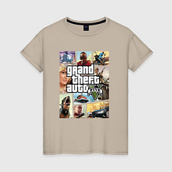 Футболка хлопковая женская GTA V Logos, цвет: миндальный