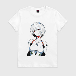 Футболка хлопковая женская Рей Аянами Rei Ayanami Ева Евангелион, цвет: белый