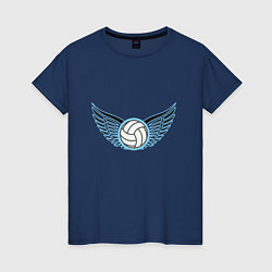 Футболка хлопковая женская Volleyball Wings, цвет: тёмно-синий