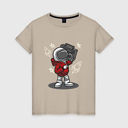 Женская футболка Космонавт с магнитофоном