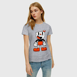 Футболка хлопковая женская Cuphead красная чашечка, цвет: меланж — фото 2