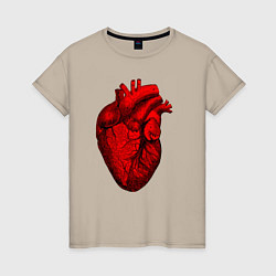 Футболка хлопковая женская Сердце анатомическое, цвет: миндальный